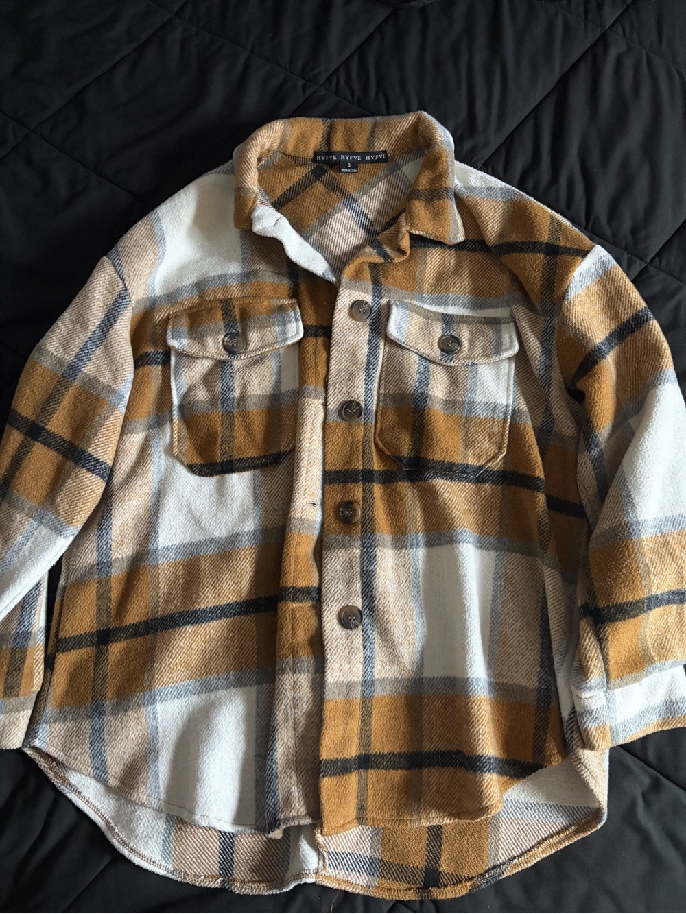HYFVE Mustard and Cream Plaid Button-Front Shacket
